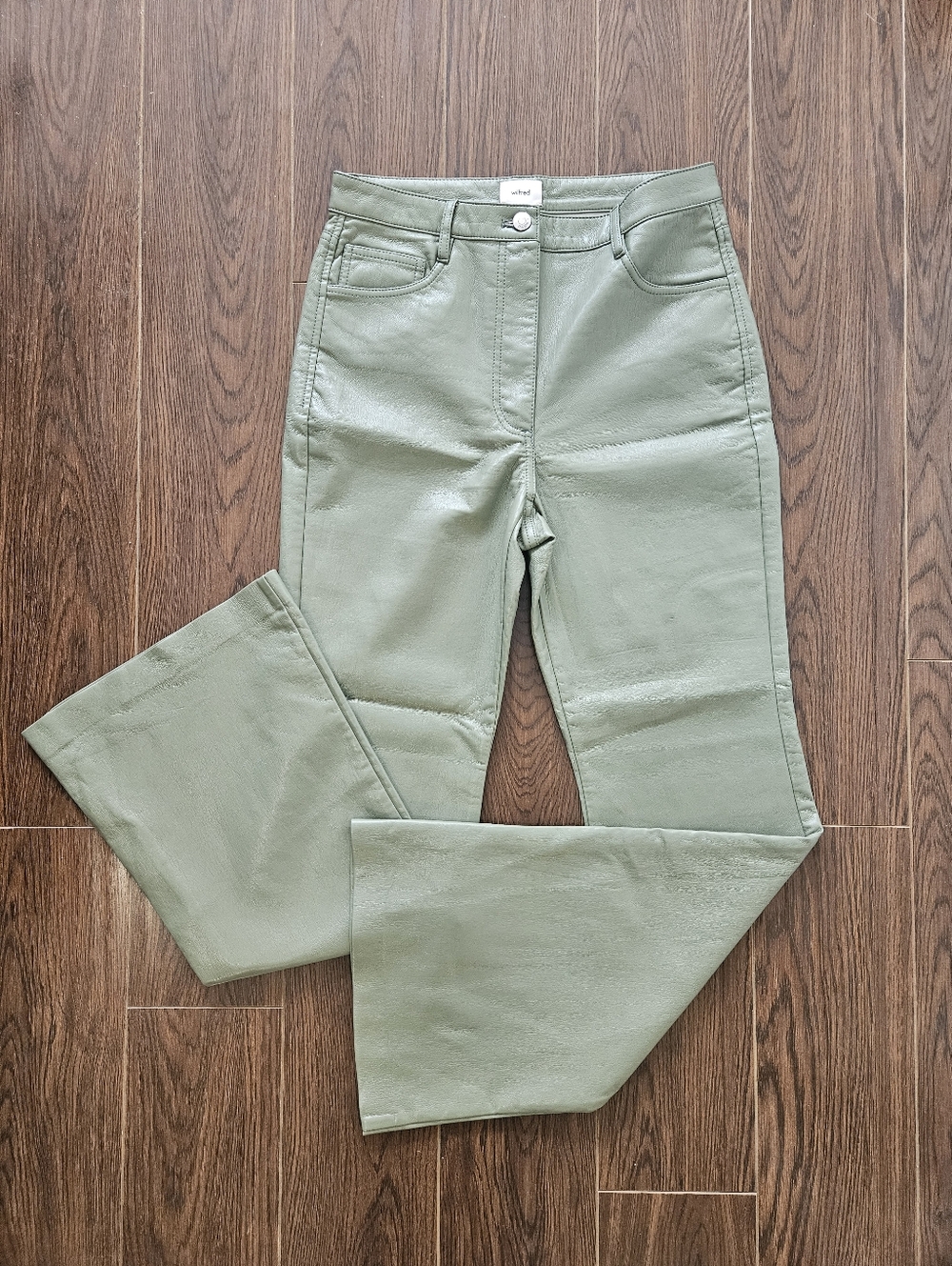 Aritzia Wilfred Melina High-Waisted Vegan Leather Flare Pants Sage Green Size 8